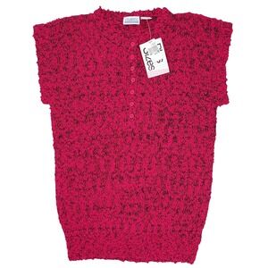 Vintage Favorites Popcorn Knit Sweater Vest Pink Black Henley 18W‎ 90s Retro